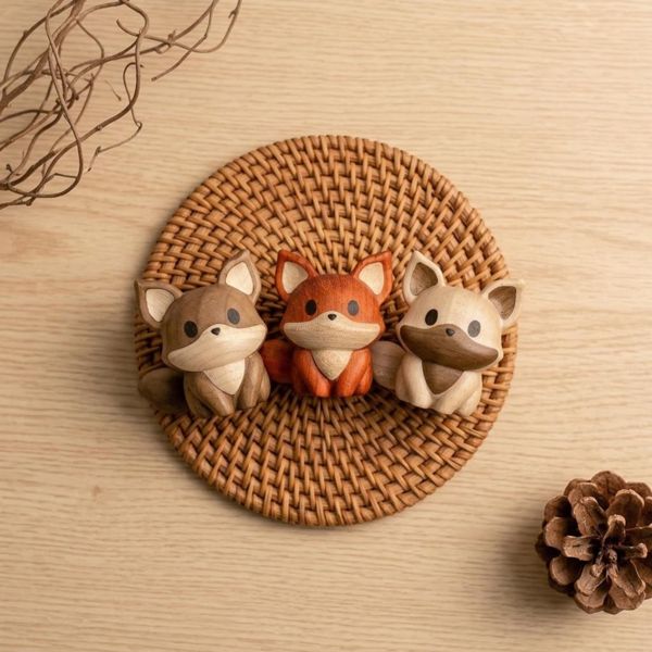 Natural Wood Fox, hand-carved wooden figurine